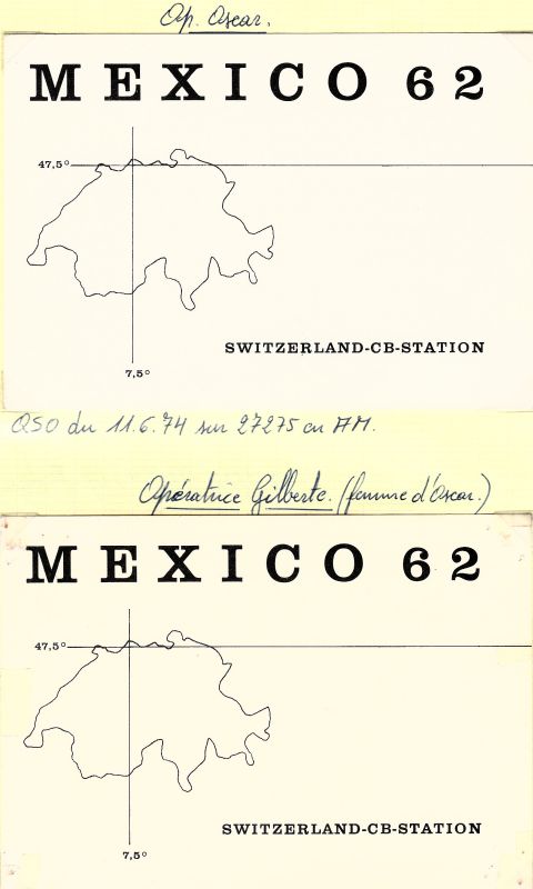 QSLs 27 Mhz de stations Suisses. QSL-MEXICO62-CH-06-74-pouse