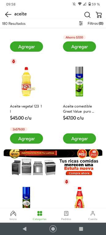 Mi Bodega Aurrera Calle 50, en Mérida, Yucatán, Aceite 1-2-3, a 2x79. Individual están a $45, ahorro de $11