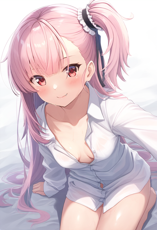 1girl, tsubakuro yume, Toji no Miko, pink hair, red eyes, closed mouth, fangs, s s-699654321