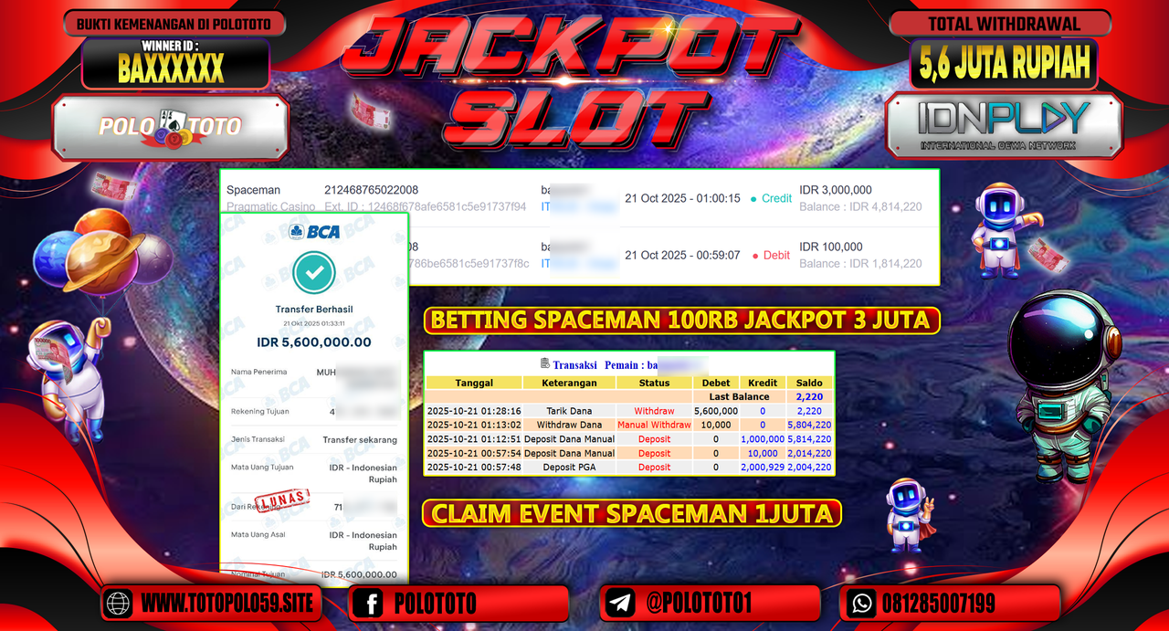 POLOTOTO JACKPOT SLOT SPACEMAN Rp.5.600.000,-