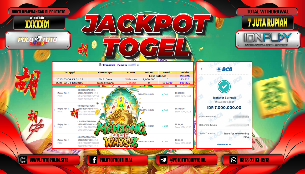 POLOTOTO JACKPOT SLOT MAHJONG WAYS 2 Rp.7.000.000,-