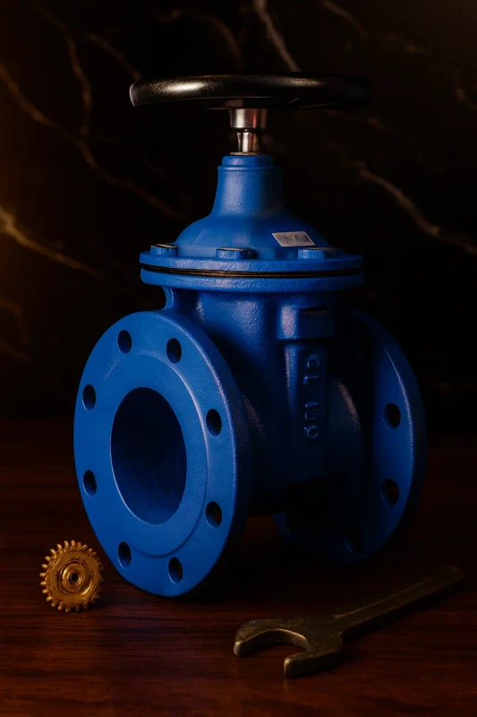 فلکه میراب - شیر فلکه کشویی زبانه فلزی سایز ۴ اینچ رنگ آبی