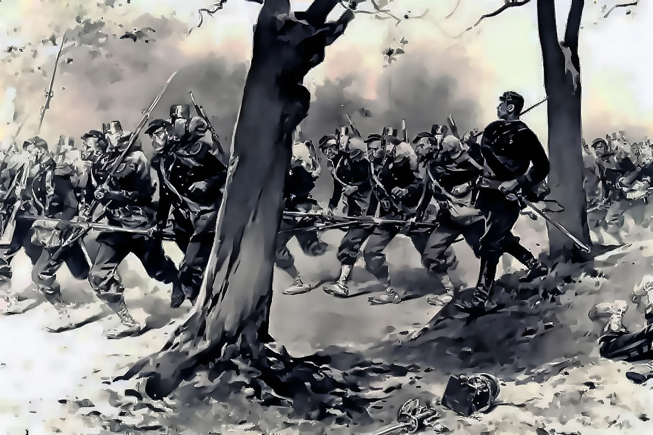 Franco Prusiana Los cazadores franceses de infantería avanzando al encuentro del enemigo