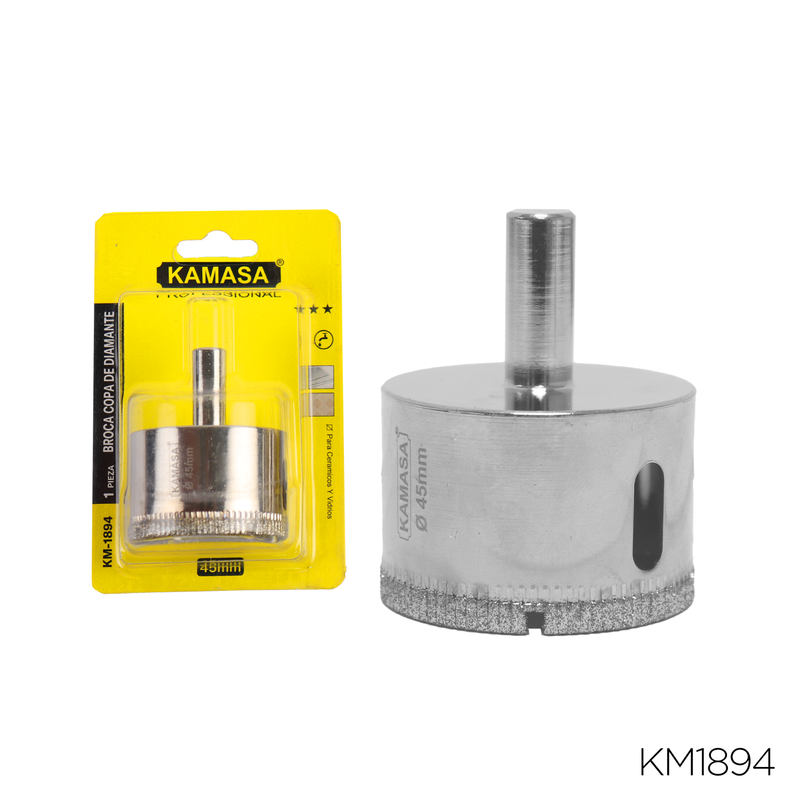 BROCA COPA DE DIAMANTE PARA CERAMICOS Y VIDRIOS 45MM KAMASA