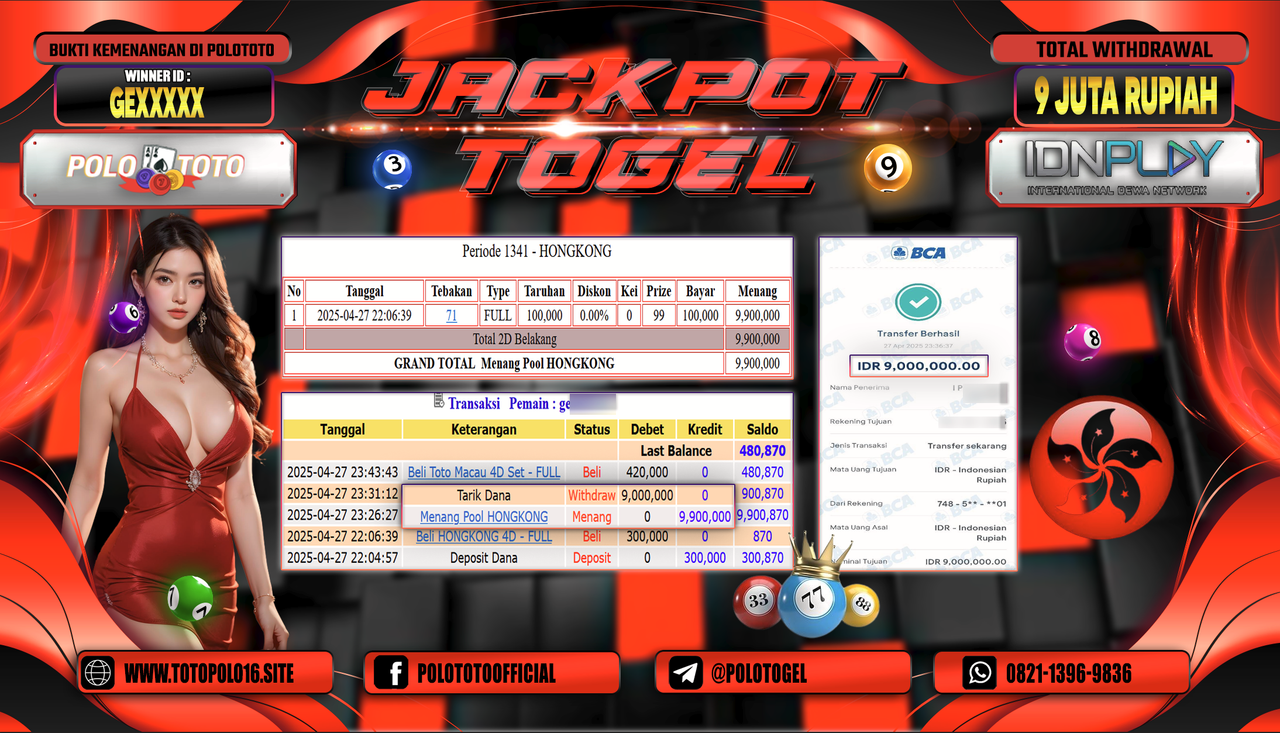 POLOTOTO JACKPOT TOGEL POOL HONGKONG Rp.9.000.000,- LUNAS