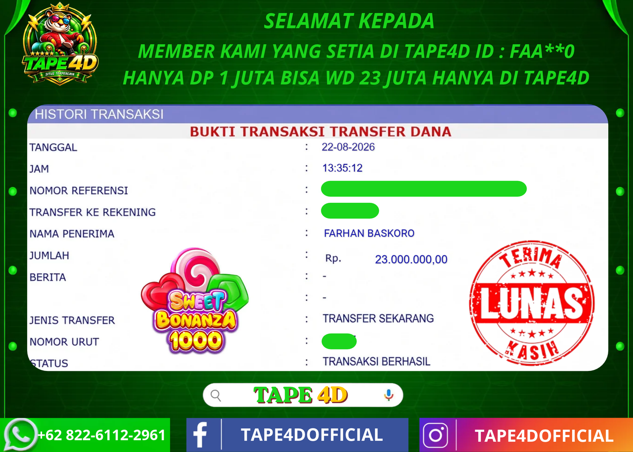 TAPE4D SWEAT BONANZA 1000  PRAGMATIC PLAY 23.000.000-LUNAS