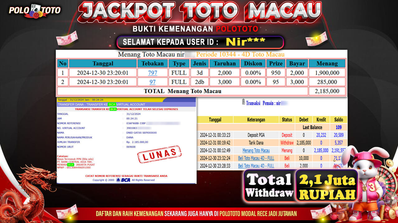 POLOTOTO JACKPOT TOGEL TOTO MACAU Rp.2,185.000,-