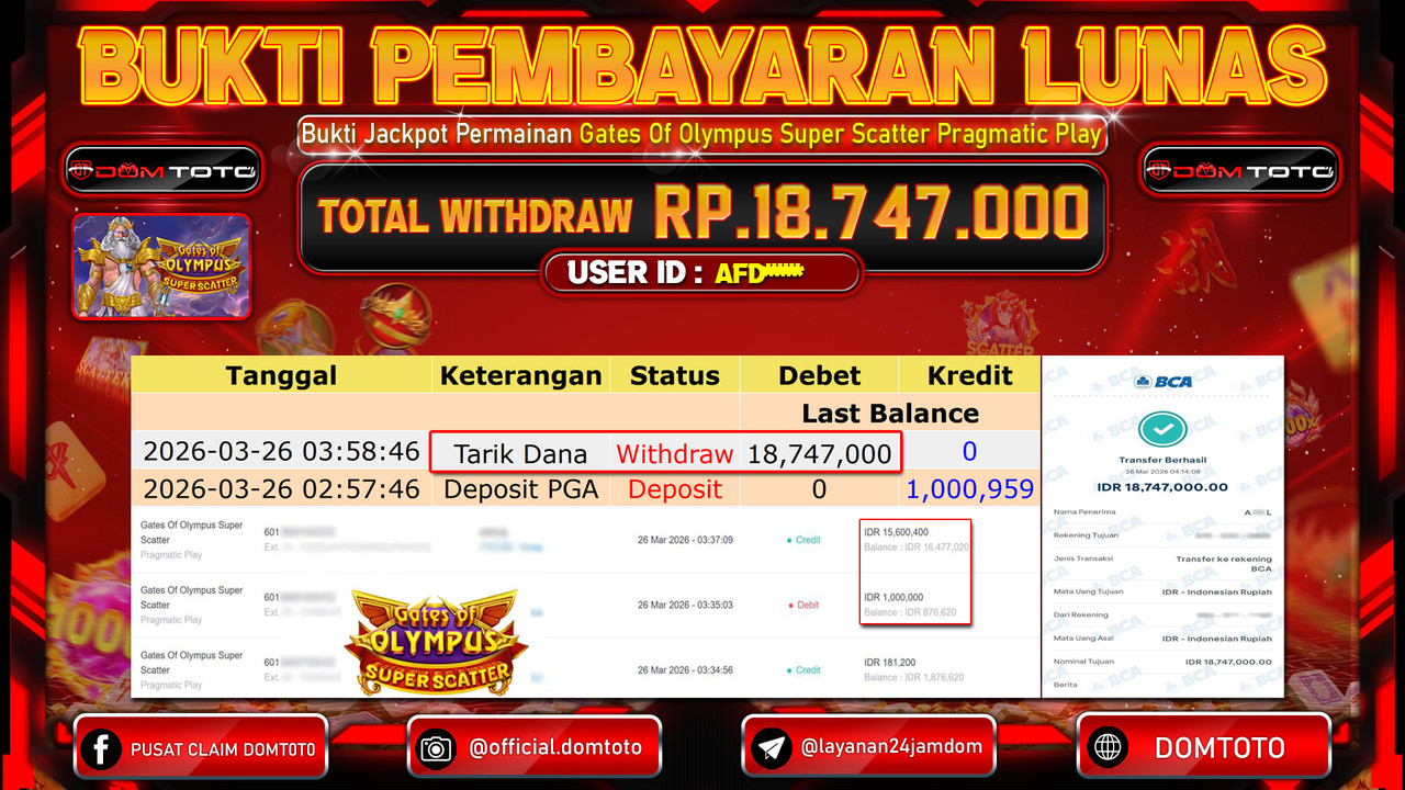 JACKPOT SLOT Gates Of Olympus Super Scatter Pragmatic Play 26 MARET 2026