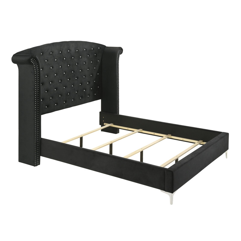 NEW 5PC Queen or King Black Velvet Modern Crystal Tufted Bedroom Set  Bed/D/M/N/C | eBay