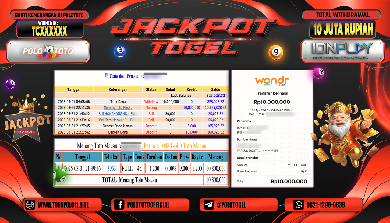 POLOTOTO JACKPOT TOGEL TOTO MACAU  Rp.10.000.000,-