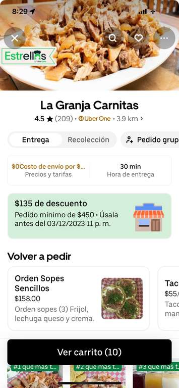 Uber Eats: Cdmx Centró: 8 Tacos de surtida y 2 consomés $136