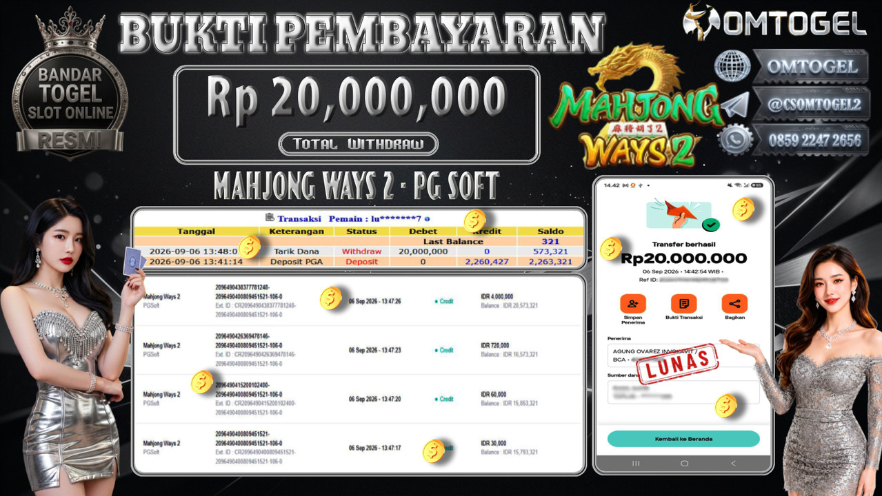 OMTOGEL JACKPOT PG SOFT MAHJONG WAYS 2 Rp.20,000,000,- DIBAYAR LUNAS