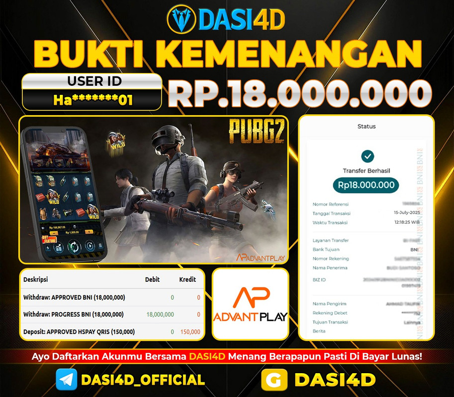 BUKTI KEMENANGAN 15 JULI 2025 DI PUBG2 RP   18.000.000