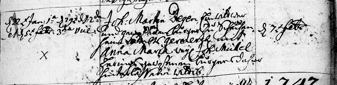 Heirat Johann Martin Degen und Anna Maria Steeger 07.02.1741. Kirchardt, Sinsheim, Baden-Würtemberg
