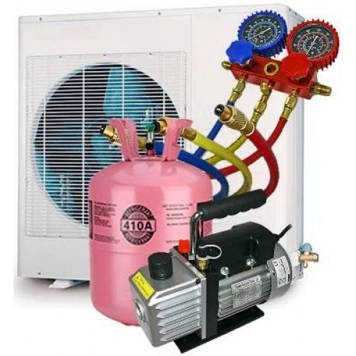 Condensadora moderna com etiqueta R-410A