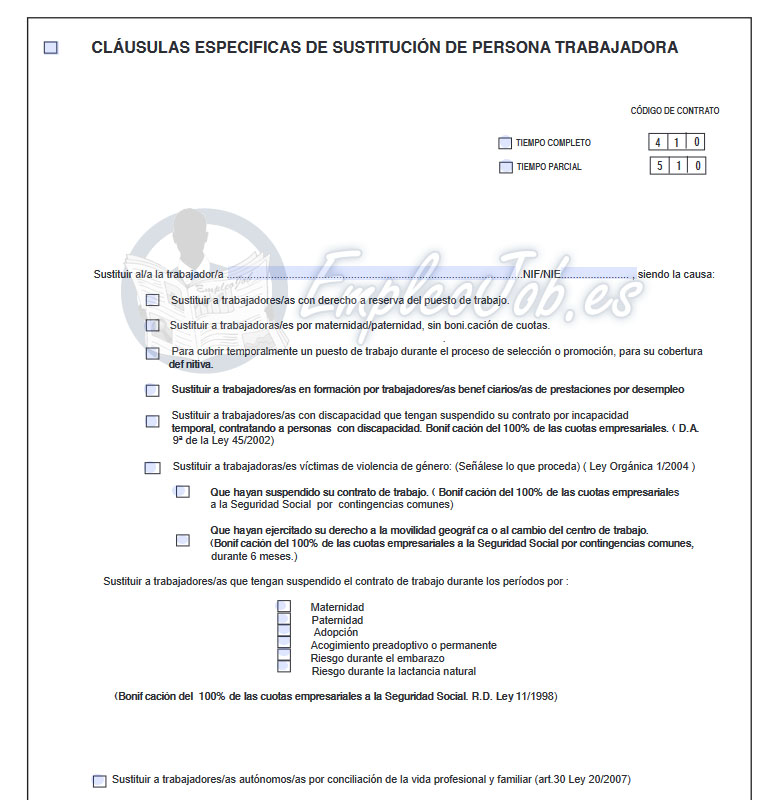 clausulas de un contrato para sustituir a un trabajador, contrato 410 y 510