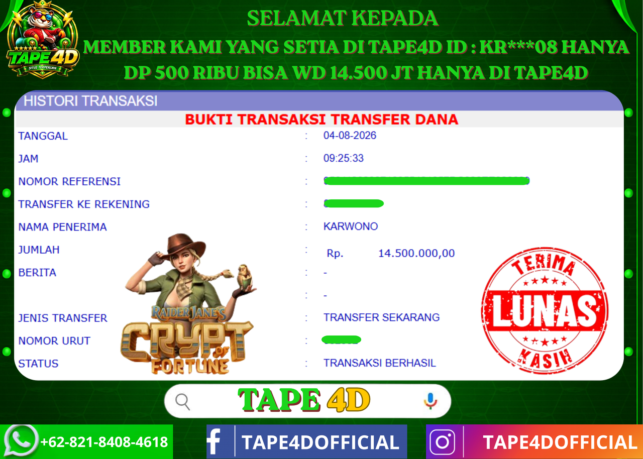 TAPE4D RAIDER JANES CRYPT OF FORTUNE PRAMATIC PLAY 14.500.000-LUNAS