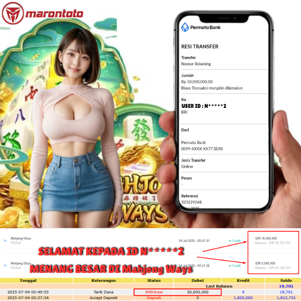 Bukti Kemenangan Member Marontoto Sebesar 30,000,000 JuTa