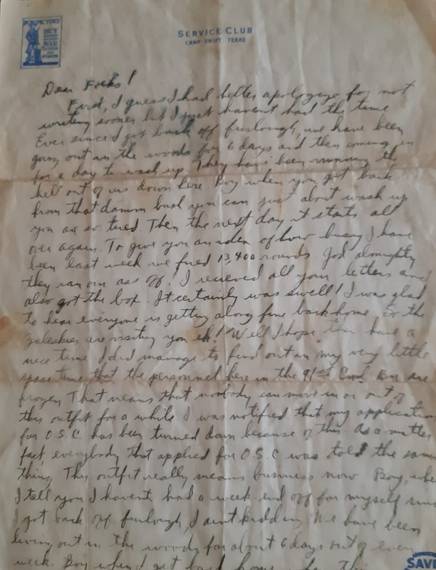 Carta ( Service Club - Camp Swiff, Texas ) - 01a