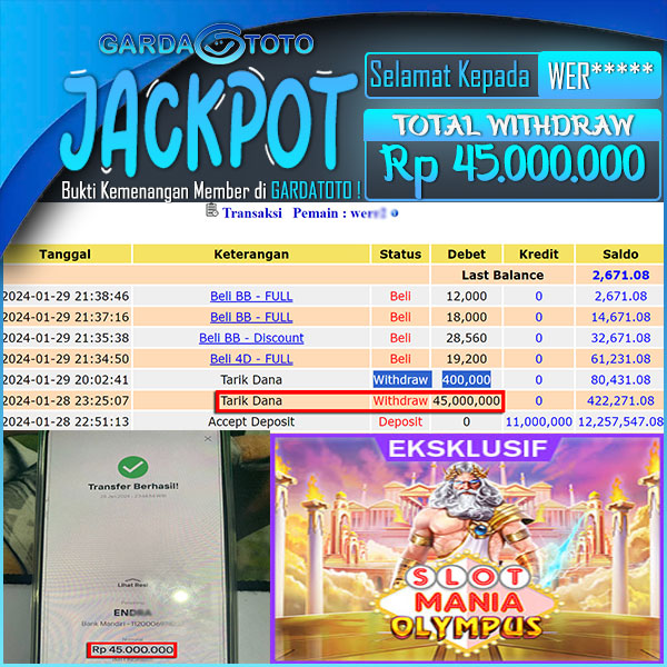 JACKPOT SLOT MAIN DI SLOT GATES OF OLYMPUS WD Rp 45.000.000,- DIBAYAR LUNASSSSS