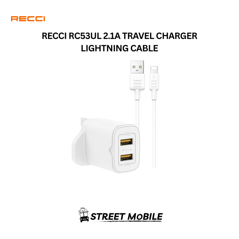 RECCI RC53UL 2.1A TRAVEL CHARGER LIGHTNING CABLE