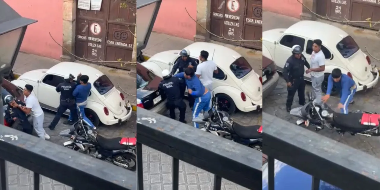 Hombres en estado de ebriedad agarran a golpes y cachetadas a Policías de Oaxaca