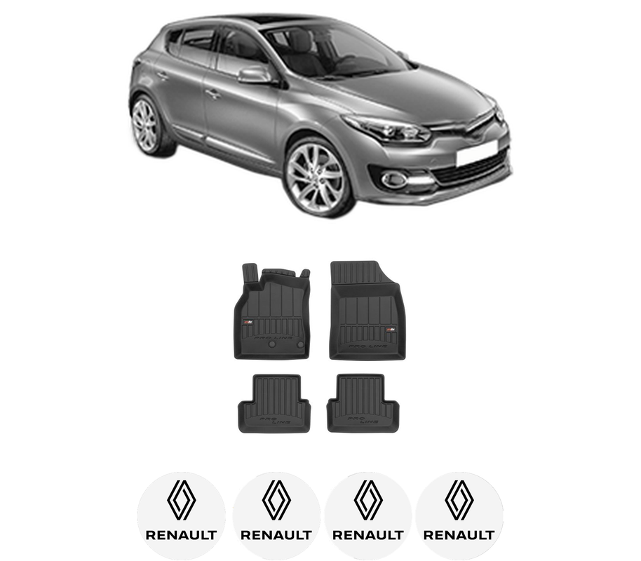 Set covorase presuri RENAULT MEGANE III Ph II din 2007-2015, auto, din cauciuc thermoplastic, 4 Stickere auto cu RENAULT