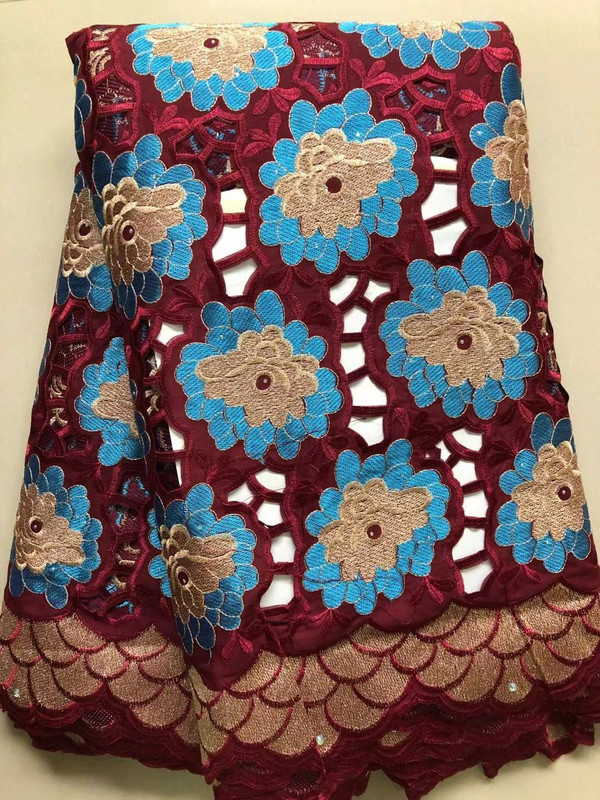 Handcut Voile Lace – Burgundy & Sky Blue — Jadayat fabrics