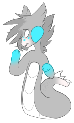 A youth keke looking concernedly at their paws. They have bedhead, blotches, fin shreds, and color points