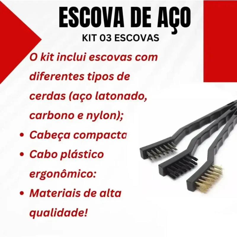 Mão segurando kit de escovas de aço mini