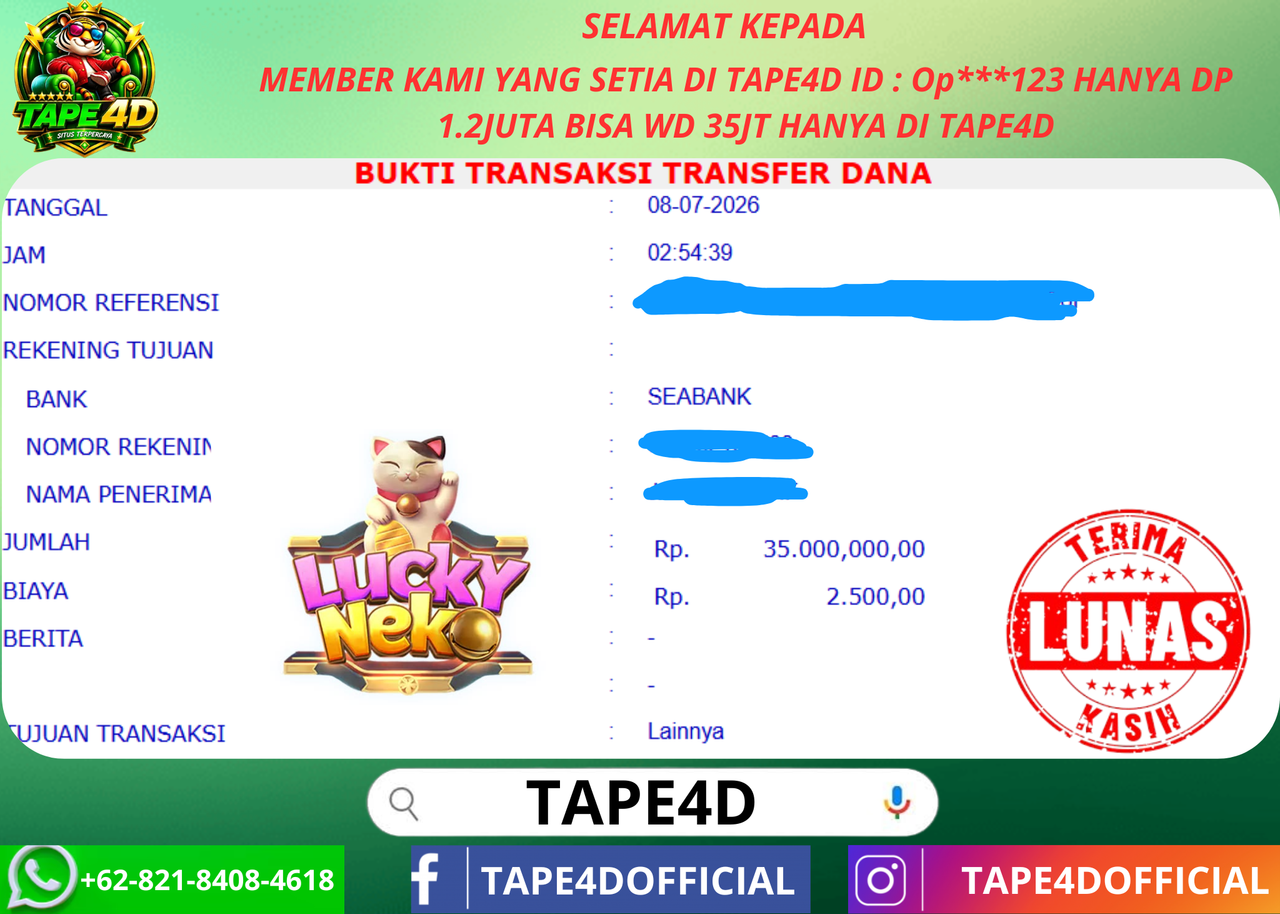 TAPE4D LUCKY NEKO  PG SOFT 35.000.000-LUNAS