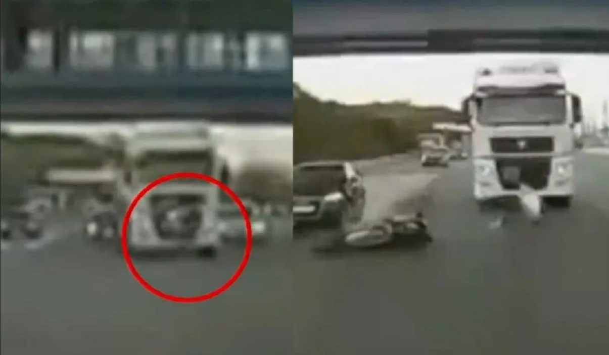 ¡De milagro! Motociclista se salva de ser arrollado por un tráiler