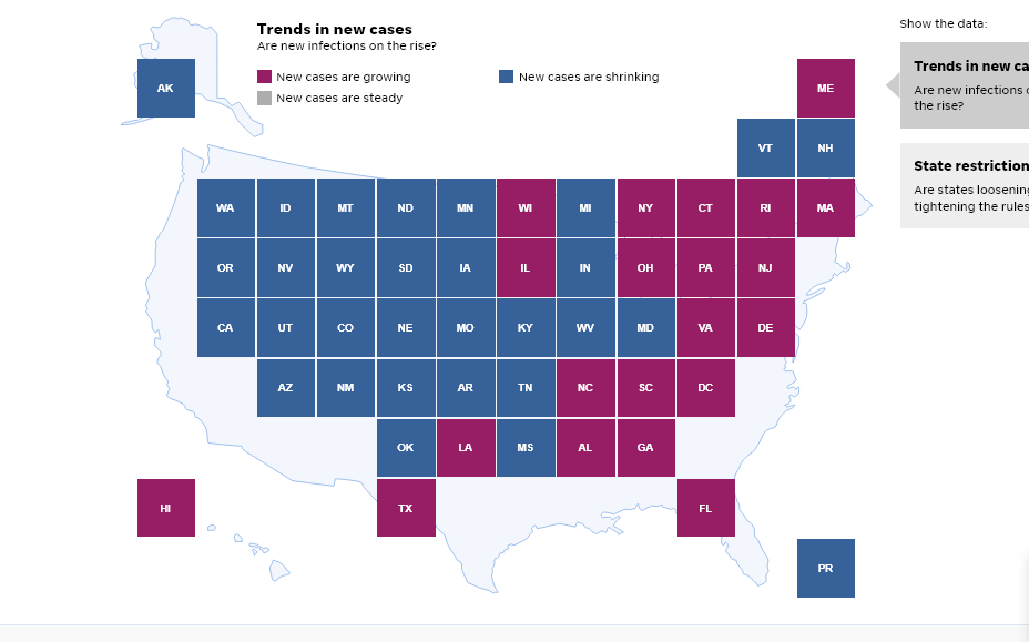 Coronavirus en USA: Mapa de tendencias y restricciones - Coronavirus en USA: cancelaciones, restricciones, sanidad