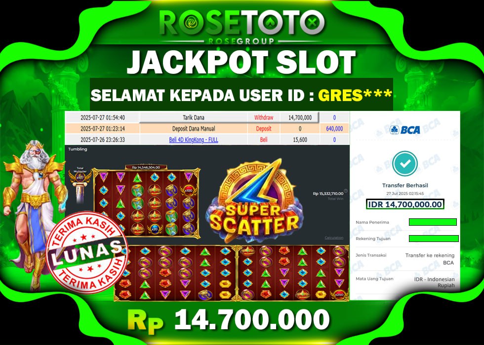 ROSETOTO JACKPOT SLOT Gates Of Olympus Super Scatter Rp.14.700.000.,- LUNAS