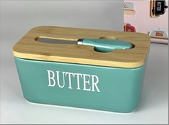 Маслянка кераміка+бамбук з ножем Butter блакитна