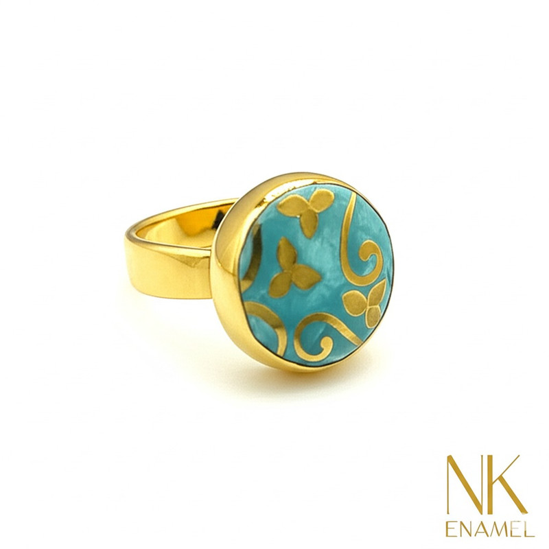 Minankari Ring Blue Melody, Gold Plated Sterling Silver, Georgian Jewelry - handmade cloisonne enamel