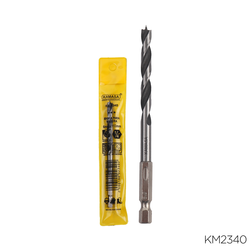 BROCA PARA MADERA CON VASTAGO HEX 1/4" X 6mm KAMASA