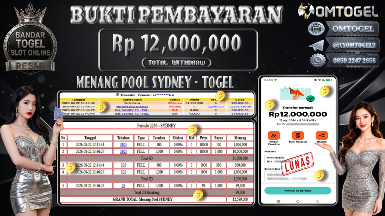 OMTOGEL JACKPOT MENANG POOL SYDNEY Rp,12,000,000,- DIBAYAR LUNAS