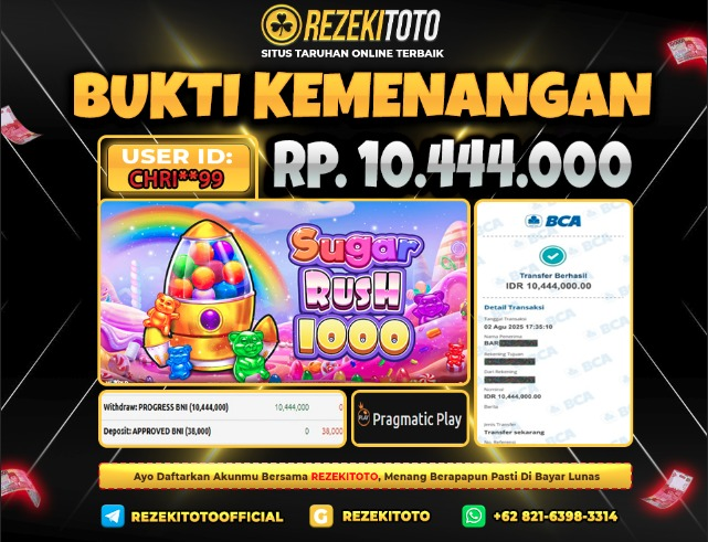 BUKTI KEMENANGAN 2 AGUSTUS 2025  SUGAR RUSH 1000 10 JUTA 