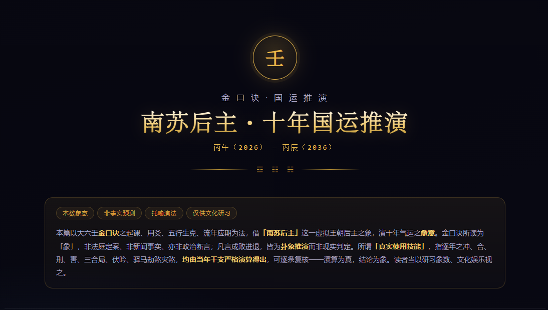 南苏后主·金口诀十年国运推演