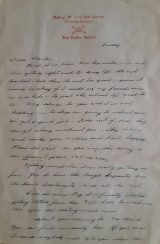 Carta ( Bateria B - 13º Anti-Aircraft Training Battalion - Fort Eustis, Virginia ) - 01a ( 1943 )