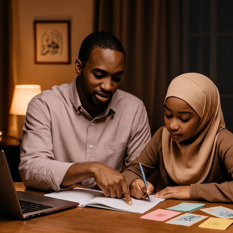 Mother homeschooling multiple children