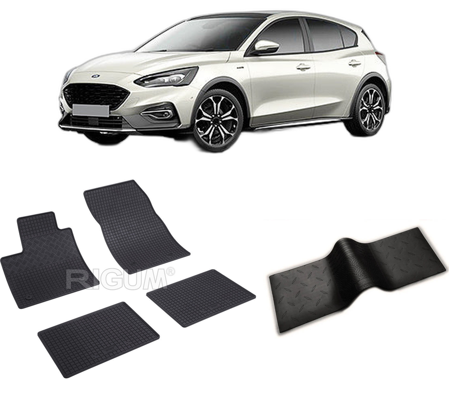 Set covorase auto FORD FOCUS IV din 09.2018-PREZENT, cu covoras tunel median, CAROSERIE SUV, Presuri cauciuc 100%, compatibil cu autoturismul FORD FOCUS IV, Rigum