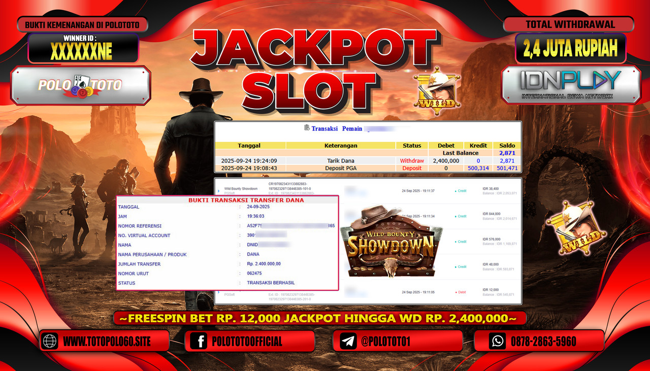 POLOTOTO JACKPOT SLOT WILD BOUNTY SHOWDOWN Rp.2.400.000,- LUNAS