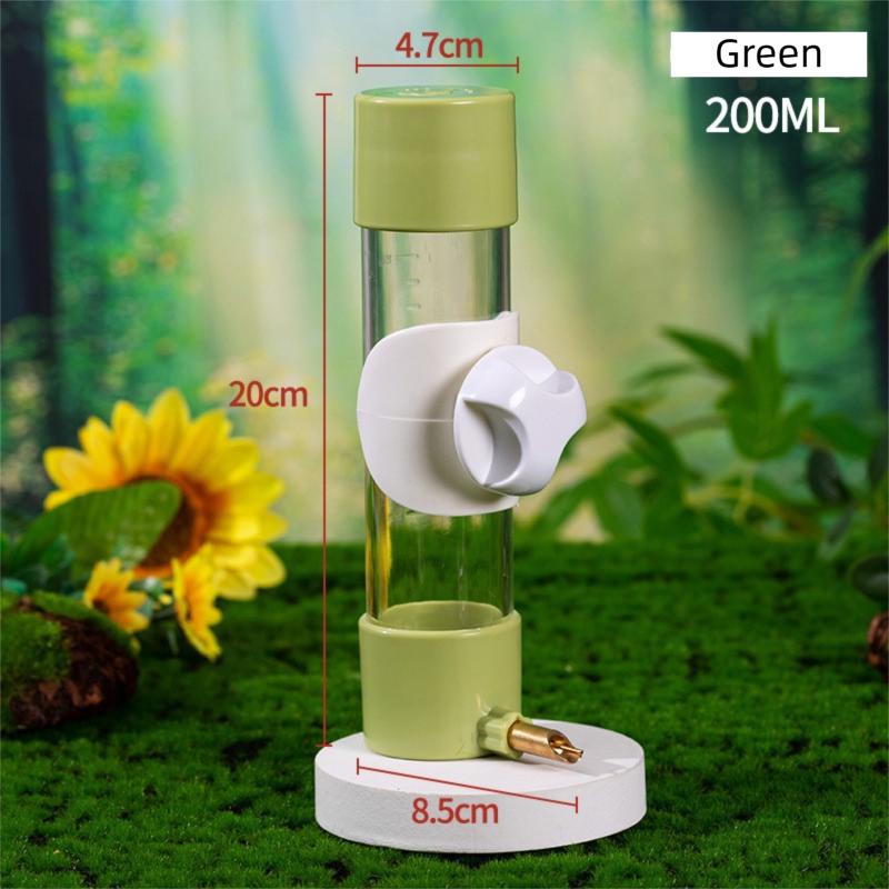 Green Automatic Bird Water Dispenser with Extended Brass Needle Valve and Graduated Marking - 200ML Transparent Flat Cap Feeder