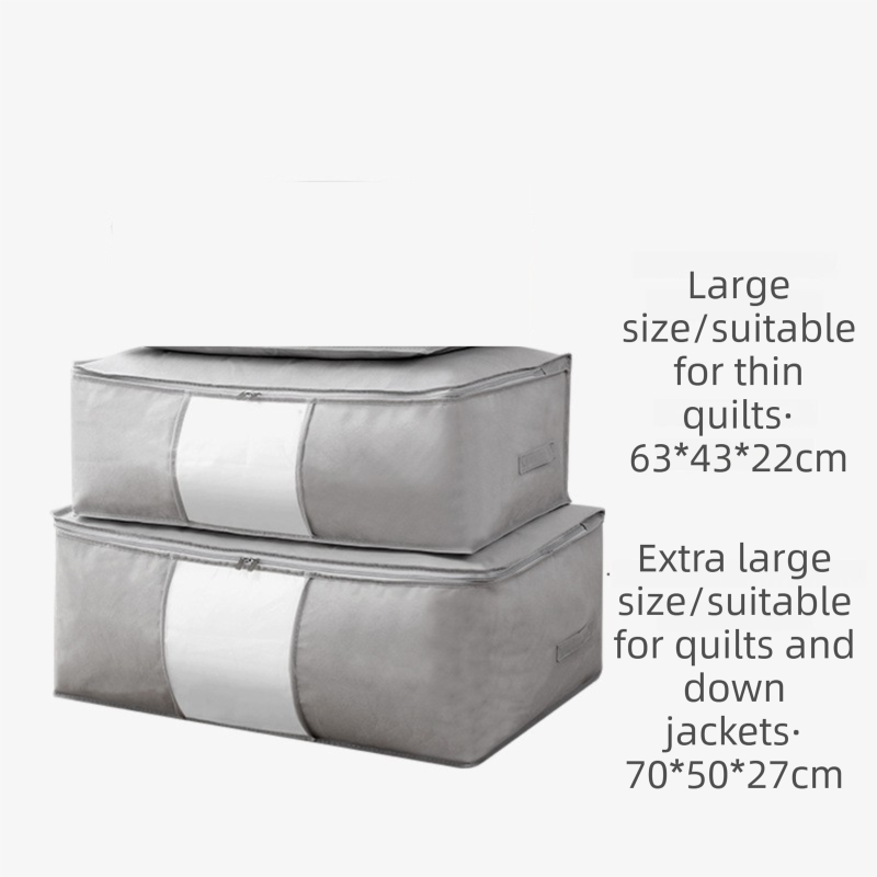 2-Pack Grey Extra Large Quilt & Clothes Storage Bag (63X43X22CM) - Breathable Wardrobe Organizer with Clear Window & Double Zippers