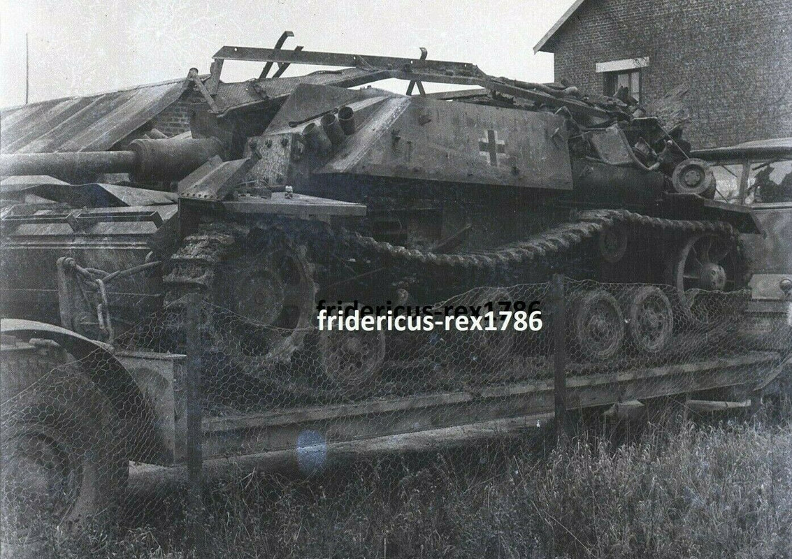 Foto Neg Pz Abt 301 Werkstzug Westfront 44 Sturmgeschütz StuG auf Tieflader