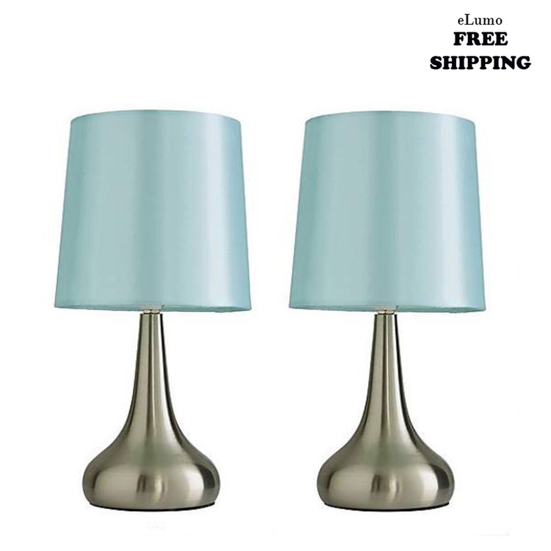 Details About Pair Duck Egg Blue Chrome Touch Table Lamps Lights Bedside Bedroom Tear Drop