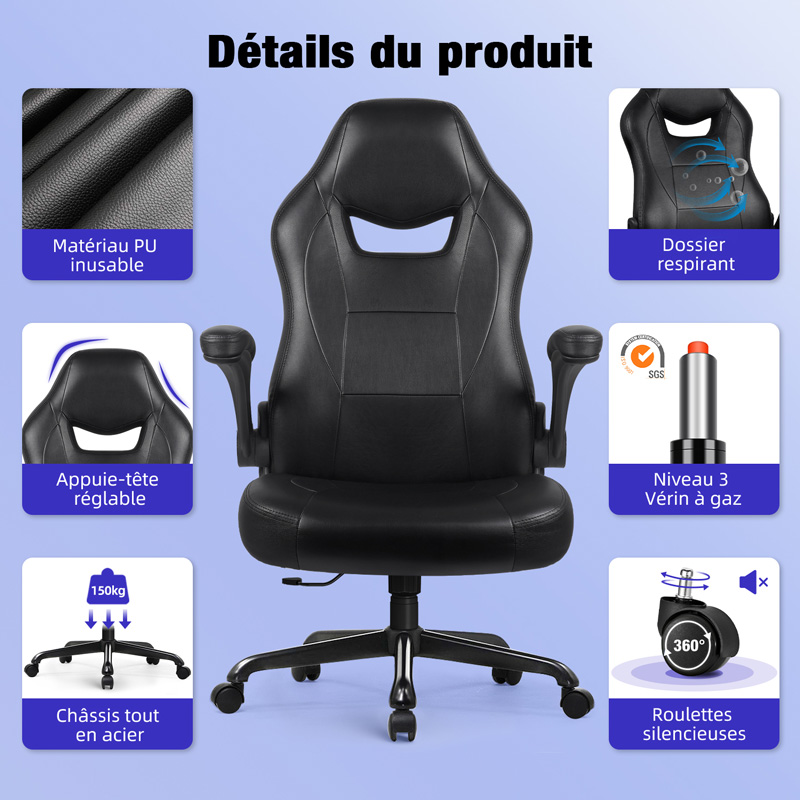 Fauteuil Gamer, Chaise Gaming, Siège De Bureau Réglable, Charge 150 Kg,  Noir Et Bleu - Chaise - Fauteuil bureau BUT