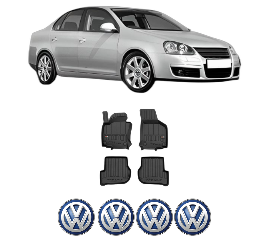 Set covorase presuri Volkswagen JETTA III din 2003-2009, auto, din cauciuc thermoplastic, 4 Stickere auto cu Volkswagen